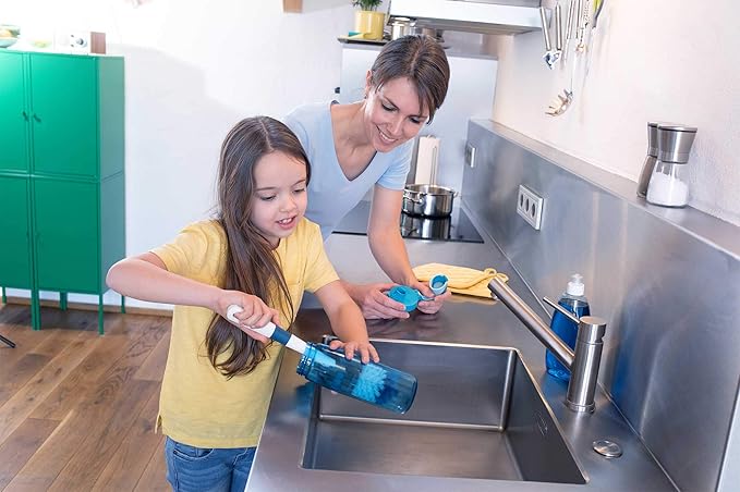 Unger 16” Flexible Glass and Bottle Scrub Brush, Extra-Long, Non-Scratch Cleaning Scrubber for Water Bottles, Travel and Coffee Mugs, Pitchers, Vases, Decanters, Glassware