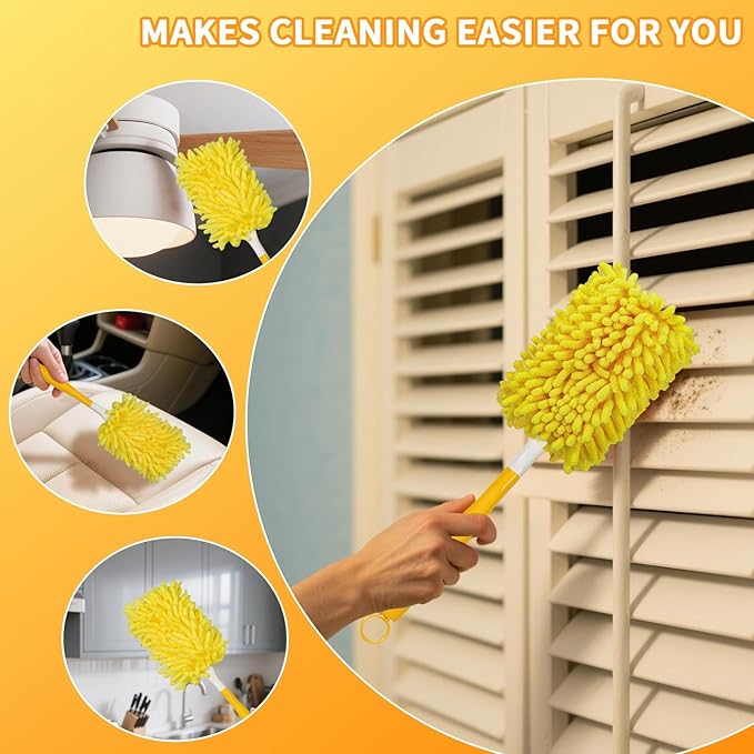 Reusable Duster Refill Compatible with Swiffer Hand Duster - 360 Heavy Duty Microfiber Duster Refills - 4 Pack for Ceiling Fans, Furniture, and Electronics (Yellow,Handle is Not Included)
