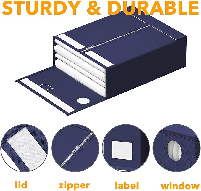 SpaceAid 9 Pack Bed Sheet Organizers and Storage, Foldable Sheet Organizer with Window for Linen Closet, Set Folder Keeper for Queen & King Size Bedding Storage (Navy Blue)