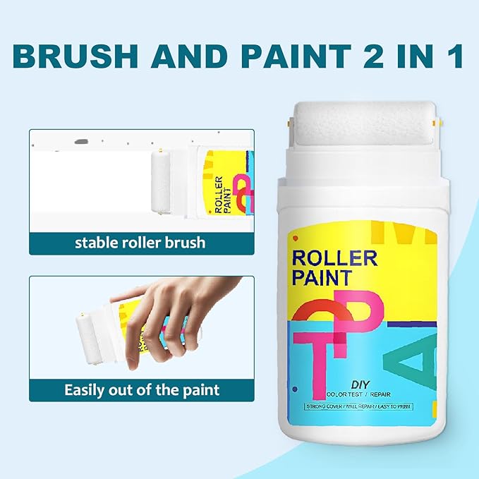 White Paint for Wall Touch up Paint for Walls, Portable Small Roller Brush Wall Repair Tool - No Extra Tools Required, Low VOC
