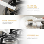 4 in 1Kitchen Cleaning Scrub Brush, Deep Gas Stove Brass Wire Brush with Stiff Bristles & Cooktop Scraper Stainless Steel Scrubber for Range Hood Grease Grime Pot Pan Household Cleaning Tool