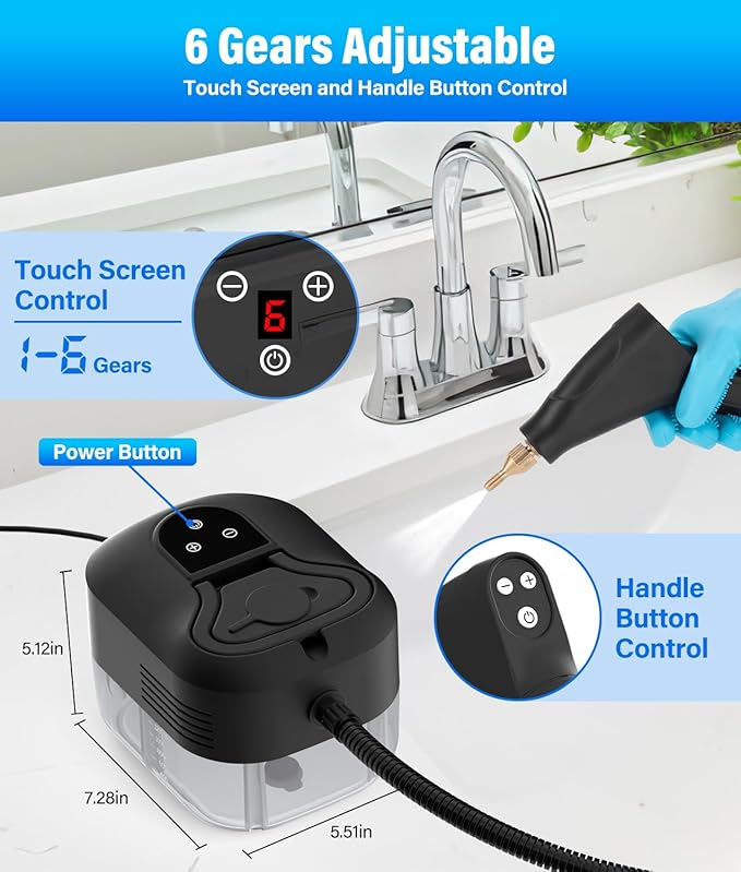 HK Steam Cleaner, 6-Level Adjustable Handle, 1.2L Tank, 15s Heat-Up, 2500W Steamer for Cleaning, Portable Steamer for Cleaning with 16PCS Accessories, Steam Cleaner for Home, Dirt, Grease, Car