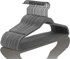 MIZGI Premium Velvet Hangers (50 Pack) Heavy Duty - Non Slip Felt Hangers - Velvet Suit Hanger Gray - Black Coated Hooks,Space Saving Clothes Hanger