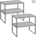 SONGMICS Spice Racks, Set of 4 Metal Cabinet Shelf Organizers, Countertop Organizers, Shelf Risers, Stackable, Expandable, Silver UKCS006S01