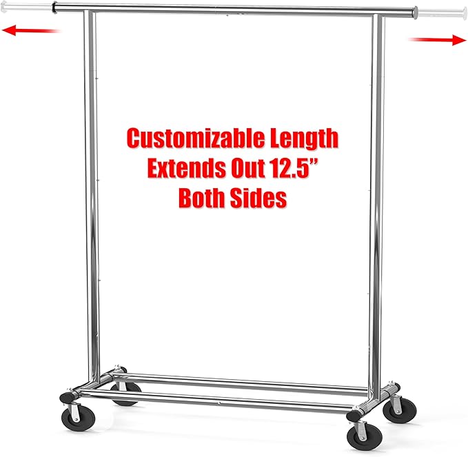 Simple Houseware Heavy Duty Clothing Garment Rack, Holds Up to 150 lbs, 42 to 67 Inches Extendable Rod, Chrome