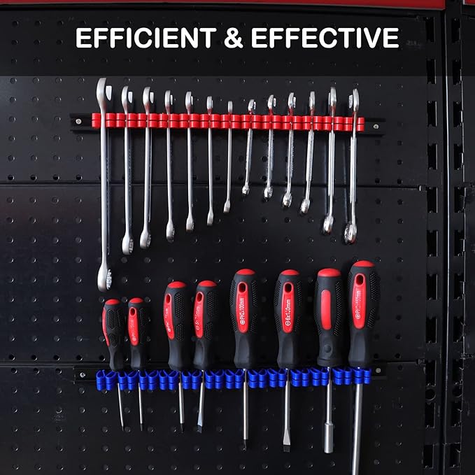 AIRTOON 10 PCS Screwdriver & Wrench Organizer, Plastic Rail Wrench Hanger with Clips, Pegboard Tool Holder, Wear Resistance Improved