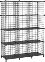 12-Cube Storage Organizer, Metal Wire Cube Shelving Unit, 11.8" L x 11.8" W x 11.8" H, Modular Grid Bookshelf for Closet, Bedroom, Office, Black ATTJL12B