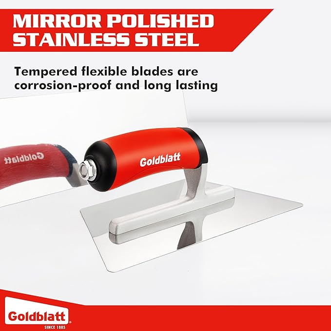 Goldblatt Venetian Plaster Finishing Trowel Set, 3 Pieces Polished Stainless Steel Drywall & Concrete Trowels with Soft Grip Handle, Paint Plastering & Marmorino Finishing Tools, Trapezoid Blade