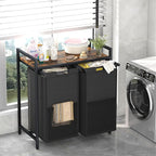 Huhote Laundry Hamper, double Laundry Basket, Laundry Sorter with Top Shelf & 2 Removable Washable Bags & Side Pockets for Laundry Room organization, Bathroom and Dorm, Rustic Brown and Black