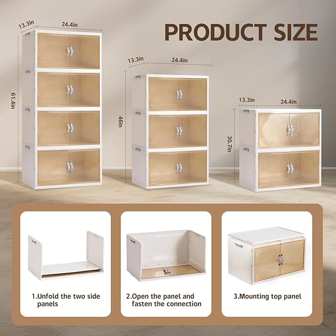 4 Pack Plastic Storage Bins with Drawers - 388QT Foldable Stackable Storage Bins with Lids - Closet Craft Organizers and Storage - Plastic Drawer Storage for Bedroom(97QT×4), 22.8 Gal