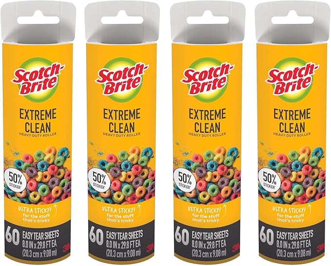 Wide Lint Roller Refills Cat Dog Pet Hair Animal Fur Remover Clothing Upholstery, 60 Per Refill, Pack of 4 (240 Sheets Total)