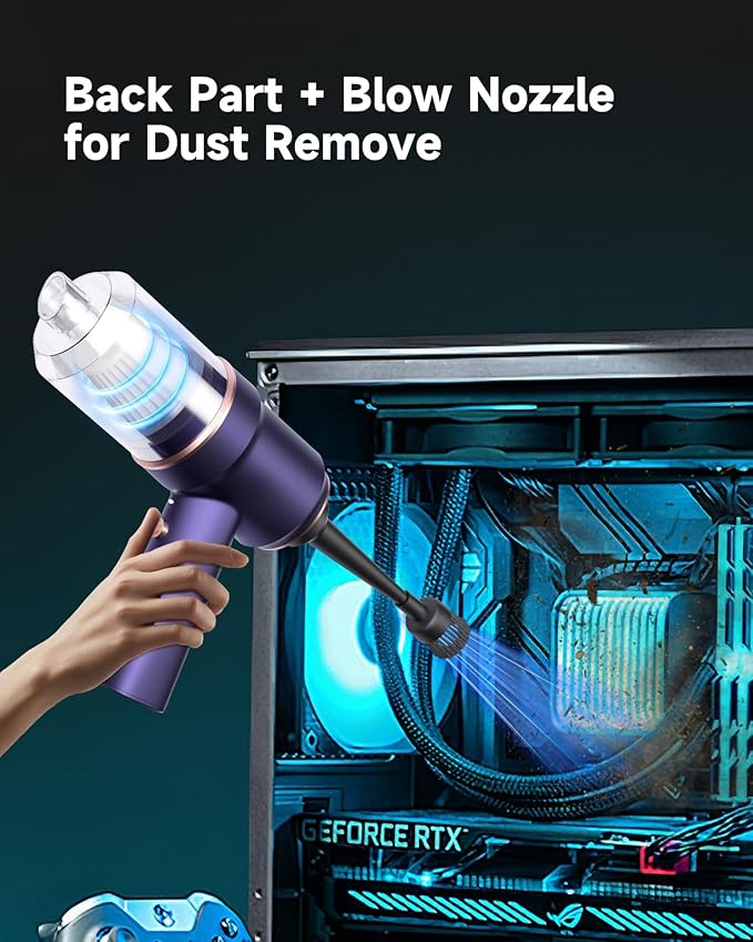 Mini Vacuum Cleaner Cordless with LED Light | 15000 Pa Hand Vacuum Cordless Rechargeable - Portable 3-in-1 Powerful Car Vacuums with Multi-Nozzles for Car, Home, Pet Hair, Blue