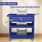3 Tier Rolling Tool Cart with Drawer, 450 LBS Heavy Duty Utility Cart on Wheels, Service Cart for Garage, Workshop and Warehouse (Blue)