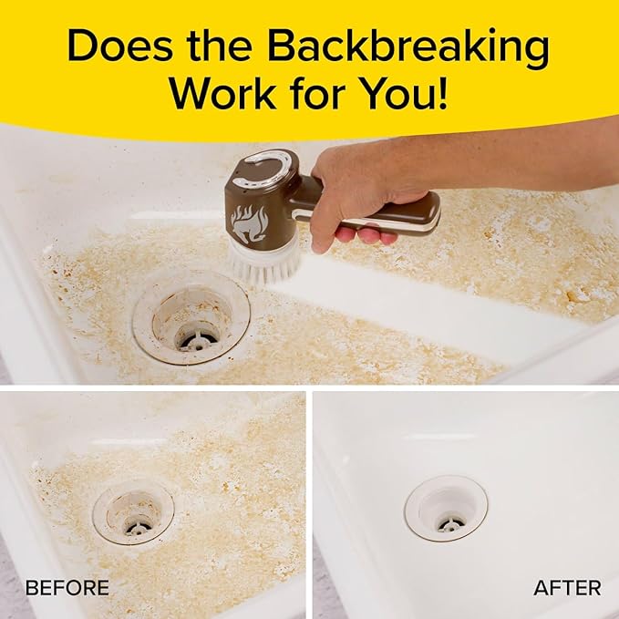 Horsepower Scrubber, Waterproof, Electric Power, Spins 350 RPM, 5 Brush Heads, AS-SEEN-ON-TV, Cleans Dirt & Grime, Tile, Grout, Bathrooms, Kitchen, Auto Rims, Outdoor Furniture & More, Rechargeable