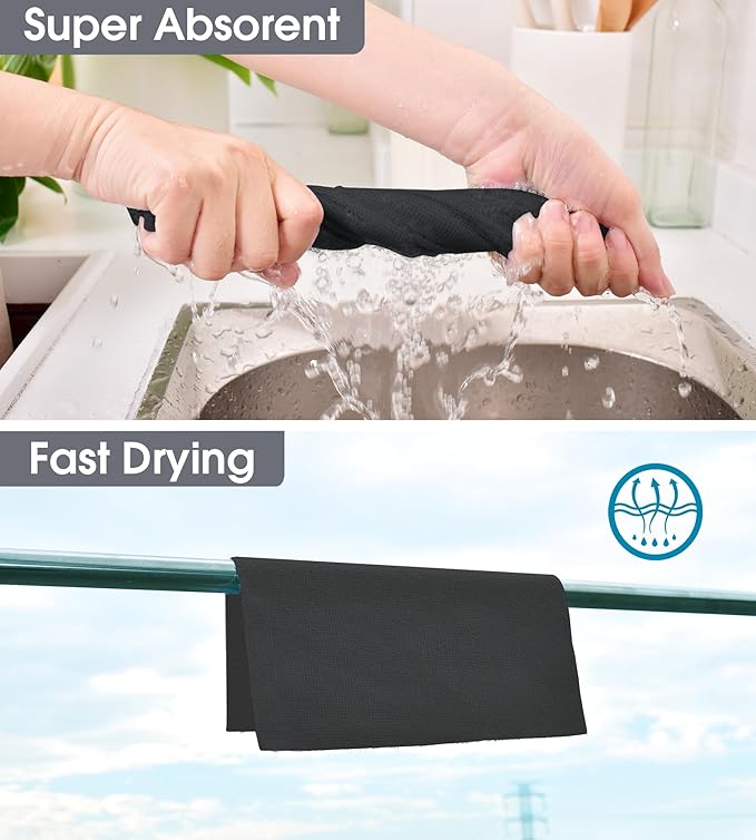 KitchLife Microfiber Cleaning Cloth Roll, 100 Pack - Tear-Away Microfiber Paper Towels, Lint-Free, Reusable, Washable for Kitchen, Car, Dishes, and Sensitive Surfaces (Black)