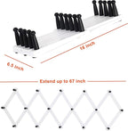 Dseap Accordian Wall Hanger: 16” High Wooden Wall Expandable Coat Rack, Hat Rack Holder, Accordion Hook for Baseball Caps, Coats, Mugs, 16 Peg Hooks, White & Black
