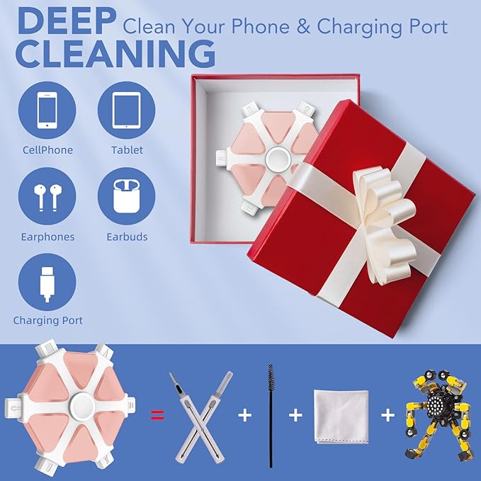 iPhone Cleaning Kit iPhone Cleaner,Charging Port Cleaning Multi-Tool,Phone Lightning Port Repair & Restore Tool,Cell Phone Cleaner for iPad Speakers Earbuds Cable, Pink