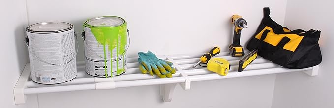 DIY Expandable Closet Shelf (NO Hanging Rod) Easy to Install to 2 Sidewalls - 63.3 to 118" - Alternative to Wire Closet Shelving