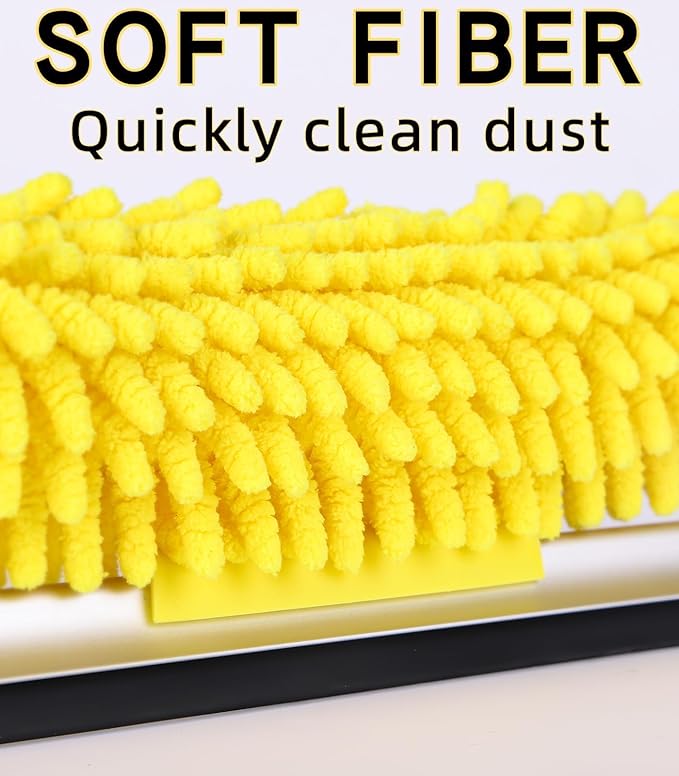 Window Squeegee and Chenille Scrubber, 2-in-1 Combo Cleaning Tools, Multi-Angle Threaded Window Cleaning Tool, Window Washing Equipment for Solar Panel and RV Windshield (Pole Sold Separately)