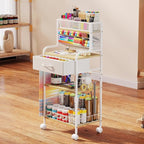 Art cart, 3 Tier Rolling Cart - Utility Cart with Storage Drawer and Wheels, Versatile Art & Craft Organizer for Home, Office, or Studio Ideal for Storing Brushes, Paints （ White）