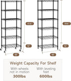 Golpart Small 6 Tier Shelves Storage Wire Shelving Unit Metal Shelf Adjustable Organizers Storage Shelving with Wheels for Bathroom Laundry Room Kitchen Pantry12”D x 18”W x 61.6”H Black