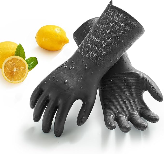 Vgo... 1 Pair Household Cleaning Gloves Infused with Rresh Rich Aromas, Lined Dishwashing Gloves,Long Sleeves Kitchen Gloves, Bathroom Cleaning, Gardening, Pet Care(Gray,S,TP1117)