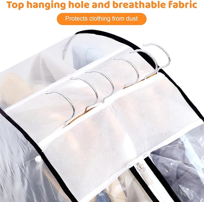 Dntorx 4 Pack Full Clear Garment Bags with Side Zipper, 40&50" Clothes Covers with 10" Gusset, Transparent Hanging Suit & Coat Covers for Closet Storage, Jackets, Dresses, Windbreakers