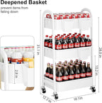 3 Tier Rolling Cart Metal with Wheels, Heavy Duty White Three Tiered Craft Cart Organizer on Wheels, Utility Roller Storage Carts for Art, Baby Nursery, Diaper Caddy, Snack,Book,Nail,Cleaning Supplies