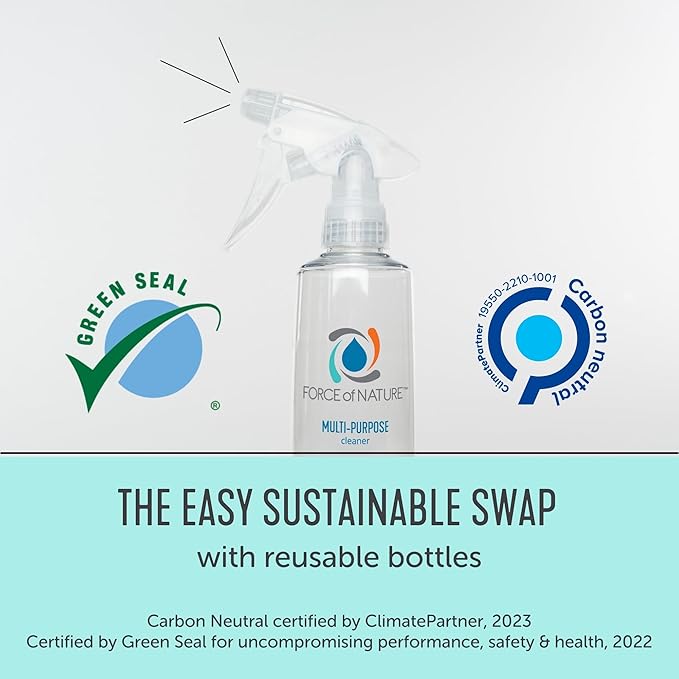 Force of Nature Multi-Purpose Cleaner, Disinfectant & Deodorizer Year Supply Bundle - Reusable Bottle, 50 Refills - EPA Registered, Toxin-Free, All-Purpose Natural Cleaning Supplies