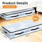2 Pack Under Bed Storage Bags, 90L Foldable Clear Storage Containers with Handles, Dual Zippers for Comforter, Clothes, Bedding, Linen Sheets, Sweaters, Blanket Storage