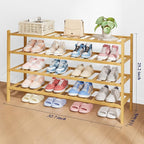 Kitsure Bamboo Wooden Shoe Rack for Closet - Stackable Shoe Organizer with Modular Structure, Space-Saving Shoe Shelf for Entryway, Living Room, Bedroom, 32.7" Wide - 4 Tiers, Natural