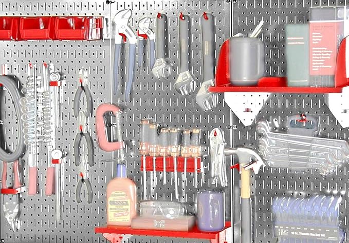 Wall Control 30WRK400GVR 4-Feet Metal Pegboard Standard Tool Storage Kit with Galvanized Toolboard and Red Accessories