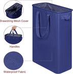 efluky Slim Laundry Basket, Narrow Laundry Hamper with Handles, Collapsible Dirty Clothes Hamper, Tall Laundry Bin for Laundry Room, Dorm and Bedroom, 12.7 Gallons(75L) Blue