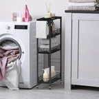 Slim Storage Cart 4 Tier Rolling Kitchen Cart Utility Serving Cart Laundry Room Narrow Cart with Handle Mobile Sheving Unit Organizer Wood Rolling Storage Cart for Bathroom Small Spaces, Modern Black