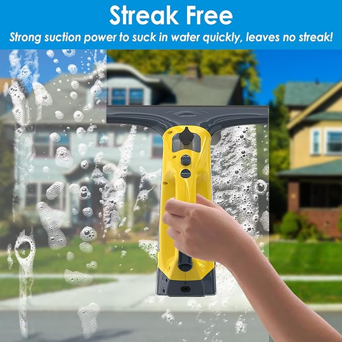 All-in-One Electric Window Vacuum Squeegee Set, Streak-Free Cordless Window Cleaner Tool with Telescopic Handle, Glass Cleaner Tool for Windows, Mirrors & Smooth Surfaces