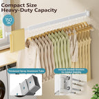 JAUREE Clothes Drying Rack Wall Mounted, Space-Saving Drying Rack Clothing, Collapsible Foldable Retractable Laundry Rack with 18 Hooks, Indoor/Outdoor, White