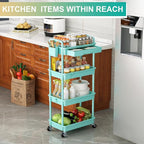 Goovilla 4 Tier Rolling Utility Cart Organizer with Removable Drawer, Stable and Sturdy Blue Rolling Storage Carts with 2 Lockable Wheels for Bathroom, Kitchen, Snack, Craft, Makeup, Baby Essentials