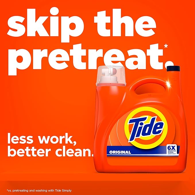 Tide Liquid Laundry Detergent, Original Scent, 126 Loads, 158 fl oz, Boosted Clean even in cold water, laundry soap, concentrated liquid detergent