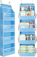 Yecaye 5 Tier Over the Door Organizer, Swing-proof Door Organizer Hanging with Clear PVC Windows, Behind the Door Storage for Bedroom Nursery Closet Laundry Pantry Bathroom, Soft Sky Blue