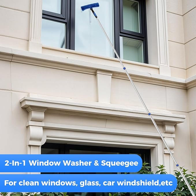 26 Feet High Reach Ceiling Fan Cleaner Duster, Window Washing Kit with Extension Pole, Aluminum 5-20 FT Telescopic Window Cleaning Squeegee Kit for Indoor Outdoor Use (Rotatable Head)