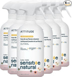 ATTITUDE Baby & Kids Toy Cleaner Spray for Sensitive Skin, EWG Verified, Multi-Surface Cleaner for Toys, High Chairs & Play Areas, Naturally Derived, Vegan, Unscented, 27.1 Fl Oz (Pack of 6)