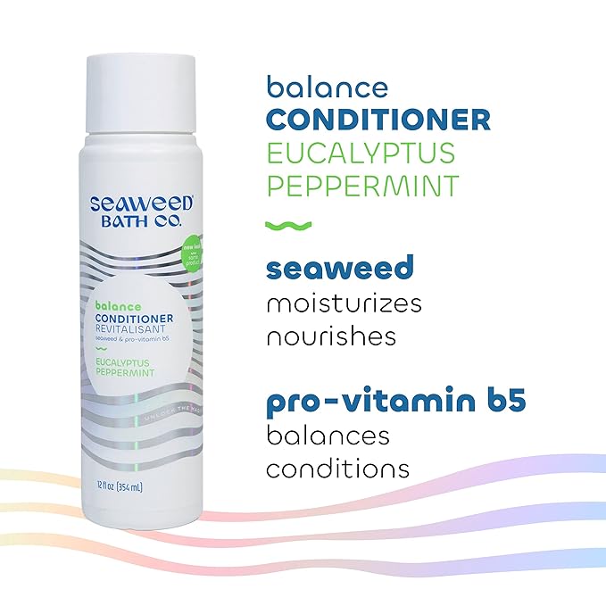 Seaweed Bath Co. Balance Conditioner, Eucalyptus Peppermint Scent, 12 Ounce, Sustainably Harvested Seaweed, Pro Vitamin B5, For Normal to Oily Hair