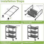 JANE EYRE 3-Tier Rolling Utility Storage Rack Cart on Wheels, Trolley Craft cart, Multi-Purpose Organizer Shelf, Black