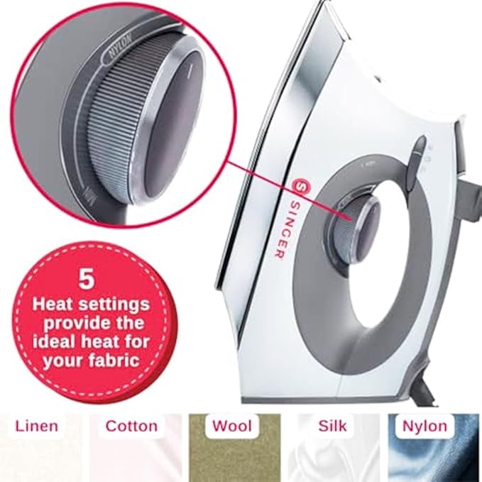 SINGER SteamCraft Steam Iron (1700W) | Steamer with Stainless Steel Plate, OnPoint Precision Tip for Hard-to-Reach Areas, Vertical Steam, Auto Shutoff & 300ml Tank Capacity – White