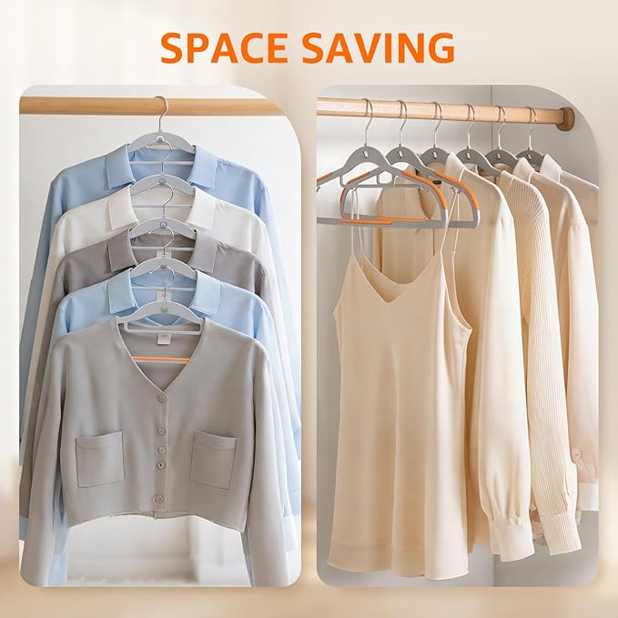 Yolife Cascading Plastic Clothes Hangers 20 Pack with Inner Hook for Vertical Storage, Slim Space Saving Hangers with Non-Slip Pads, 360° Swivel Metal Hook, Versatile, Gray & Orange