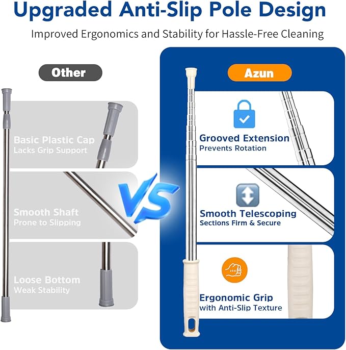 Azun Dusters for Cleaning, Ceiling Fan Cleaner Duster with Extension Pole 30"– 96", Reusable Microfiber Duster for High Ceilings, Walls, Blinds, Cobwebs, Furniture, Indoor & Outdoor Use