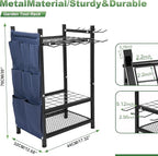 3-Tier Garden Tool Organizer Rack, Heavy Duty Metal Yard Tool Stand for Garage, Shed, Outdoor, Holds Up to 50 Long-Handled Tools, Rakes, Brooms, Shovels