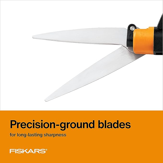 Fiskars Shear Ease Grass Shears - 5" Stainless Steel Blades - 360-Degree Swivel Blade Plant Cutting Scissors - Garden Shears and Grass Cutter, Black