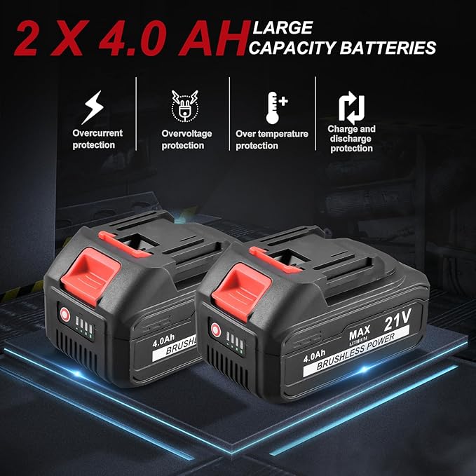 AOBEN Cordless Angle Grinder 4-1/2 inch, 21V Battery Grinder Tool, Power Electric Grinders, Brushless Motor, 2x4.0Ah Battery & Charger, for Cutting, Grinding, Polishing