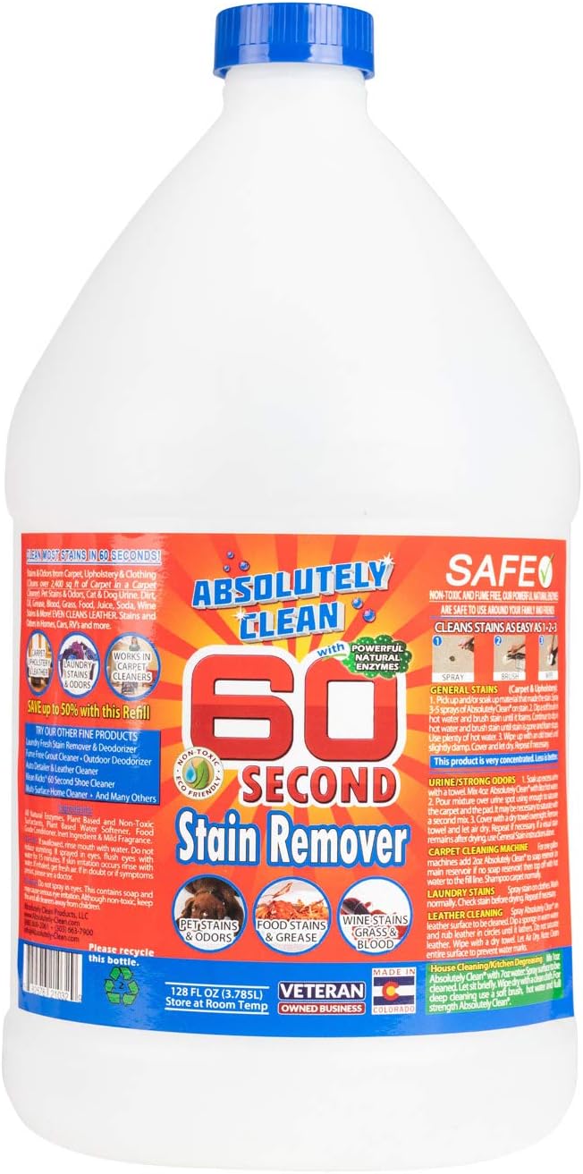 Amazing 60 Second Stain Remover - Commercial Strength - Powerful, Natural Enzymes Remove Food, Grease, Pet Stains & More - Non-Toxic/Eco Friendly - USA Made (128oz Bottle - Save 50%)